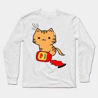 orange cat Spilled a bottle of ketchup Long Sleeve T-Shirt